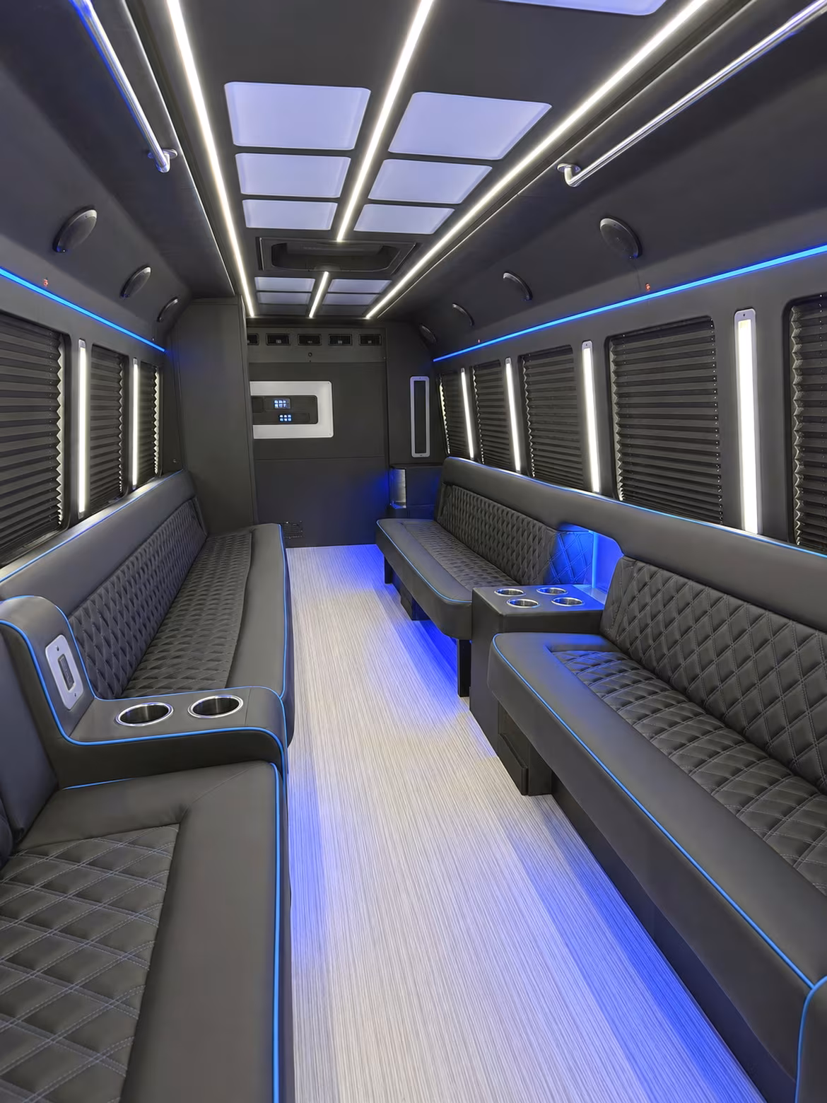 Group beside a Mercedes Sprinter limo in New York