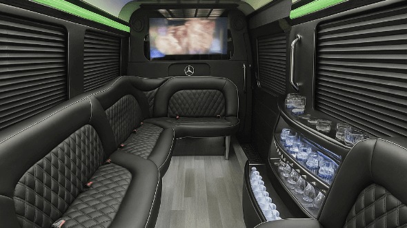 Interior of Charter Bus Company Brooklyn's 14 Passenger Sprinter Limousine in Brooklyn