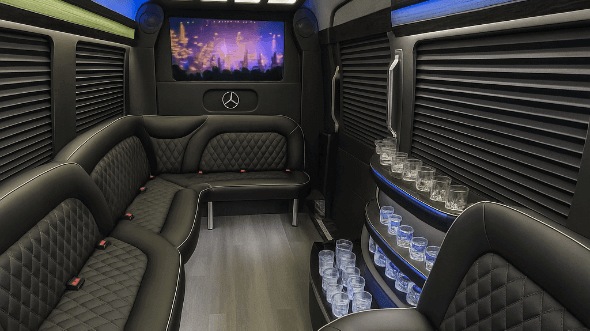Interior of New York Party Bus Company's 14 Passenger Sprinter Limousine in New York