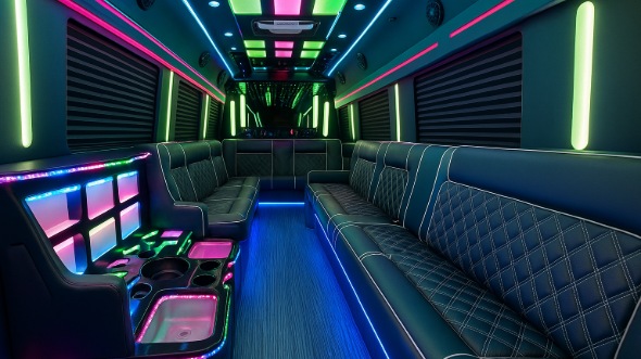 Interior of New York Party Bus Company's 20 Passenger Party Bus in New York