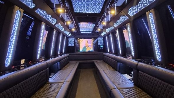 Interior of Charter Bus Company Queens's 20 Passenger Party Bus in Queens